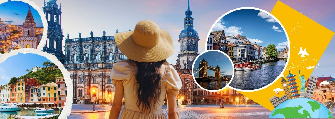 Beautiful European landscape with historic architecture